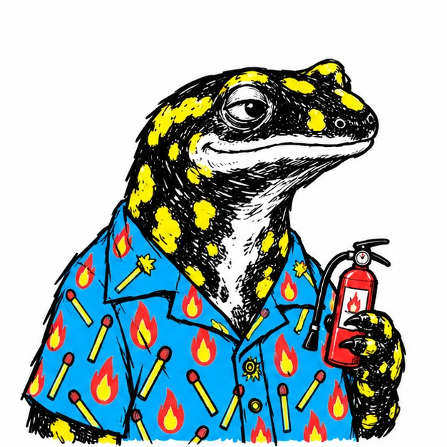 fire salamander illustration on stickers: Fire Safety Intern